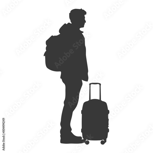 silhouette man traveling with suitcase silhouette full body black color only