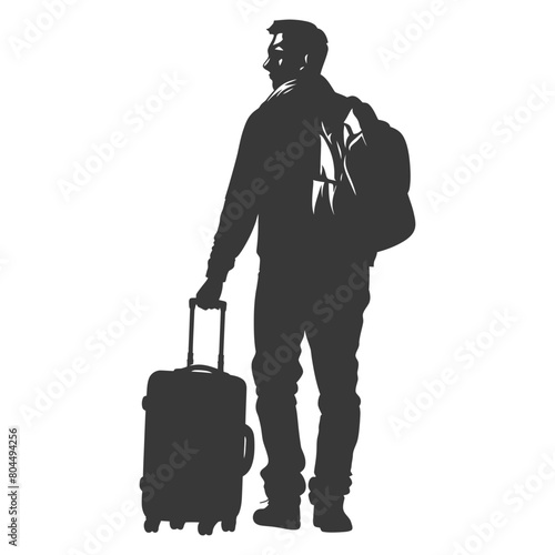 silhouette man traveling with suitcase silhouette full body black color only