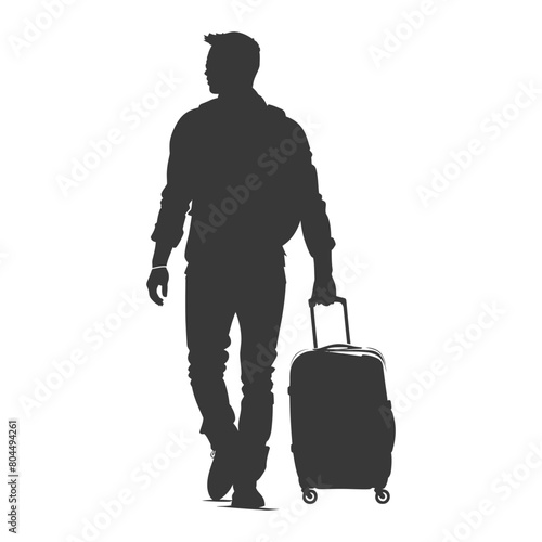 silhouette man traveling with suitcase silhouette full body black color only