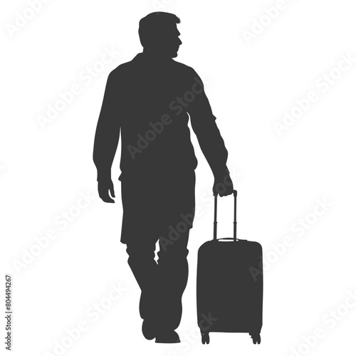 silhouette man traveling with suitcase silhouette full body black color only