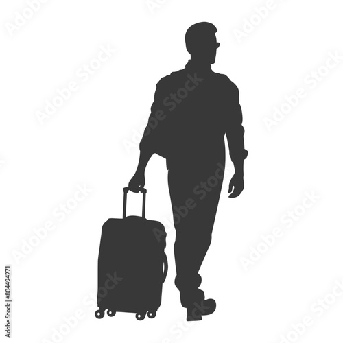 silhouette man traveling with suitcase silhouette full body black color only