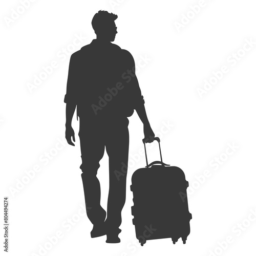 silhouette man traveling with suitcase silhouette full body black color only