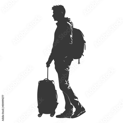 silhouette man traveling with suitcase silhouette full body black color only