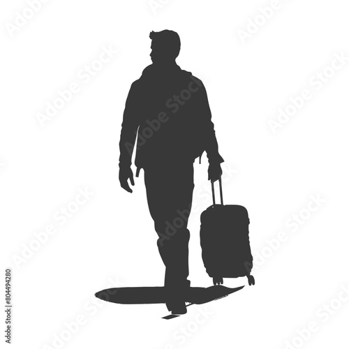 silhouette man traveling with suitcase silhouette full body black color only