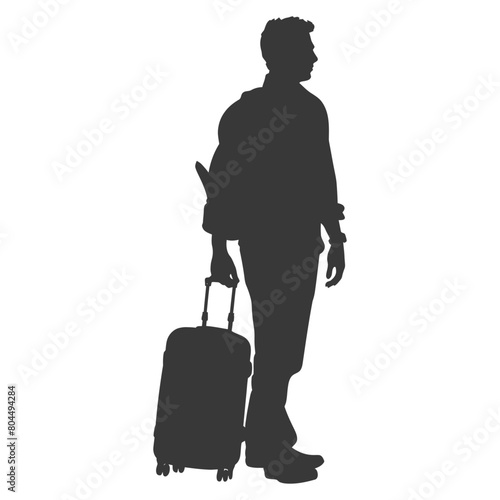 silhouette man traveling with suitcase silhouette full body black color only