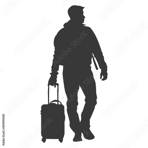 silhouette man traveling with suitcase silhouette full body black color only