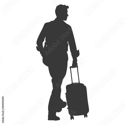 silhouette man traveling with suitcase silhouette full body black color only