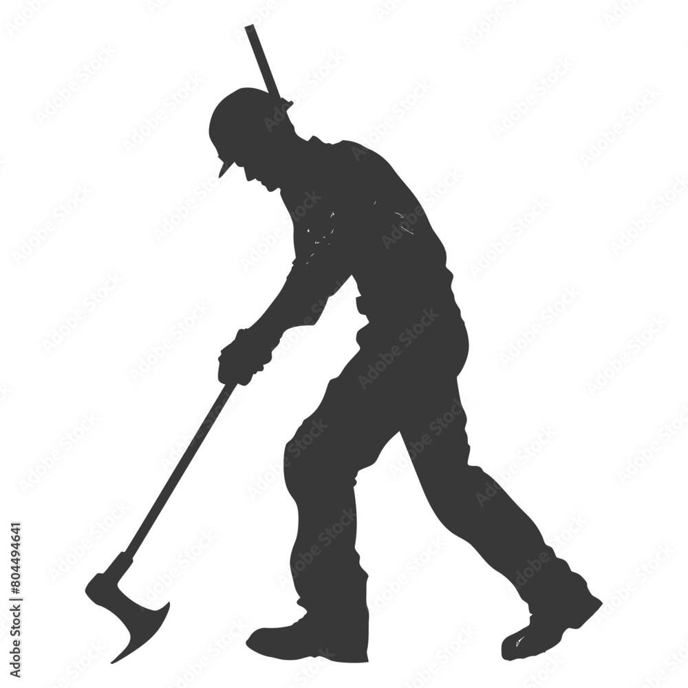silhouette miner using pickaxe in action full body black color only silhouette miner using pickaxe in action full body black color only