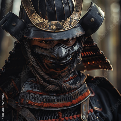 Portrait of a Samurai Warrior in Traditional Armor photo