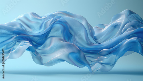 3D rendering, flowing silk fabric with blue and white gradient colors. Created with Ai