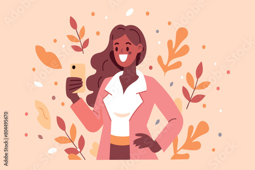 Happy woman capturing a moment with her phone in an autumn setting