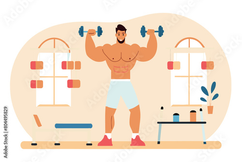 A man is lifting dumbbells while exercising