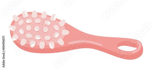 Massage brush in flat design. Pink anti cellulite therapy accessory. Vector illustration isolated.