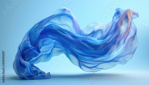  Blue silk fabric floating in the air. Created with Ai