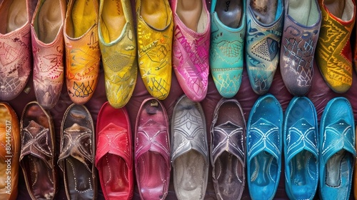 Colorful array of Moroccan babouche slippers
