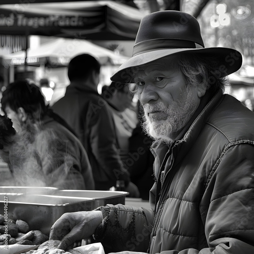 Busy street market  people s faces to create authentic and captivating portraits. Monochromatic aesthetic images.
