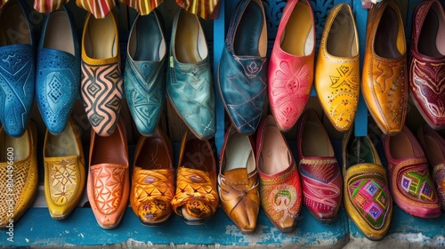 Colorful array of Moroccan babouche slippers