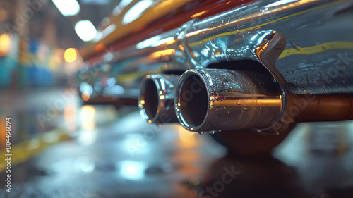 Close-up of a car's exhaust system photo