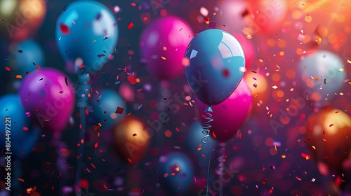 Wallpaper Mural A dynamic and colorful image capturing balloons surrounded by a flurry of red and blue confetti, perfect for illustrating celebrations, parties, and festive events,celebration concept Torontodigital.ca