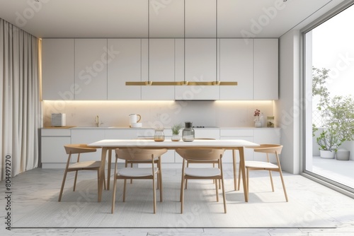 Modern Minimalist Kitchen Interior with Bright Natural Light and Wooden Accents © AlexCobalt