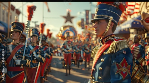 Star-Spangled Spectacle: A Cinematic Display of Patriotic Pride with Marching Bands and Parade photo