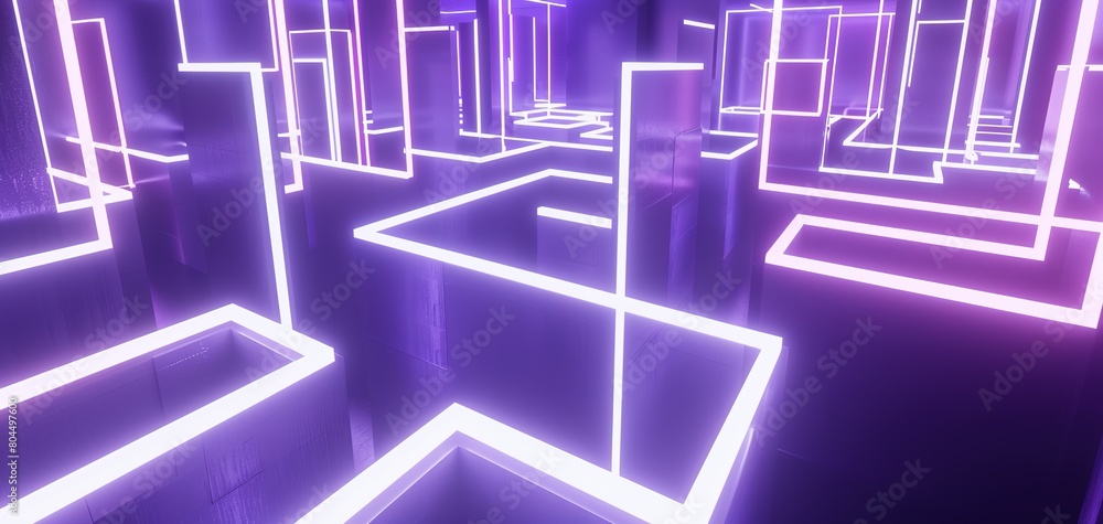 Bright blue and red neon Creates a maze generative ai Bright blue and red neon Creates a maze generative ai