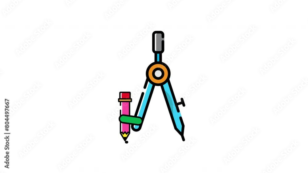Animated geometry compass icon with pencil Animated geometry compass icon with pencil