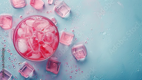 A cold sherbet in a glass with some ice cubes in it, Photo taken from above, copy space ai generated images photo