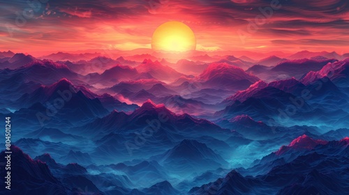 Sunset Over Mountain Range photo