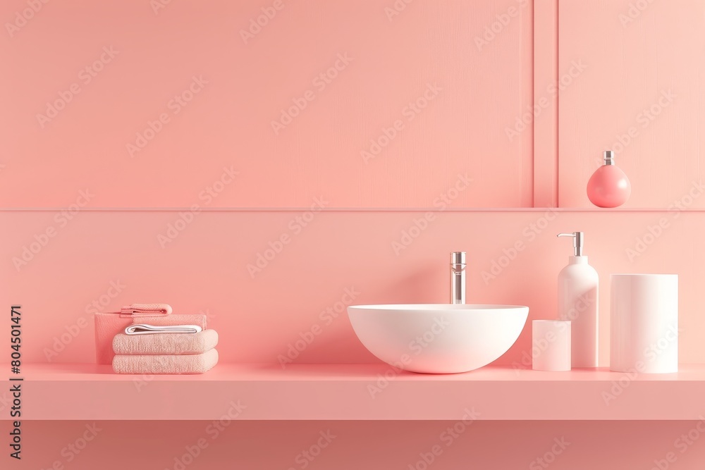 A white sink sits on a colorful wall