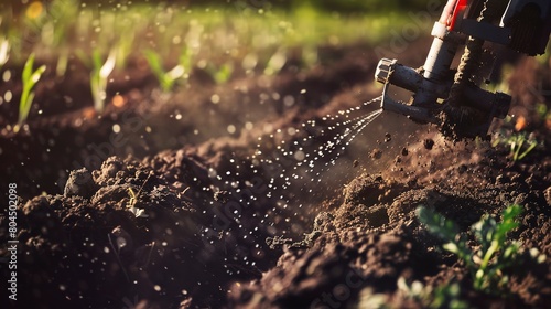 Wallpaper Mural Soil aeration process, close up of aerator tool piercing earth, enhancing oxygen flow  Torontodigital.ca