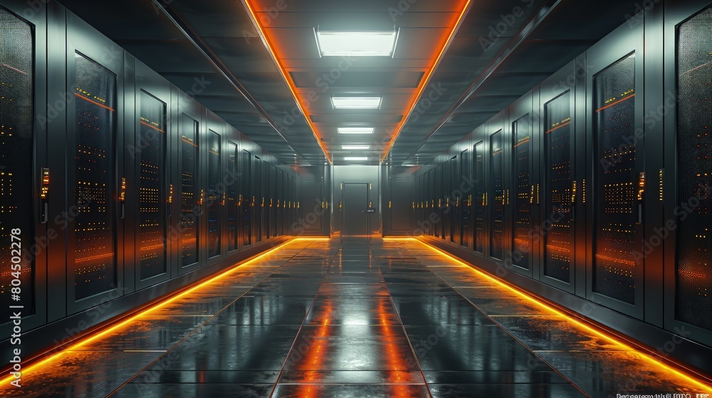 Fototapeta premium Data centers implementing strict environmental controls to maintain operational integrity. Photorealistic. HD.