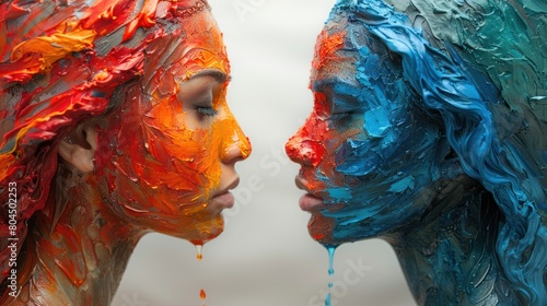 Two Women Covered in Colorful Paint