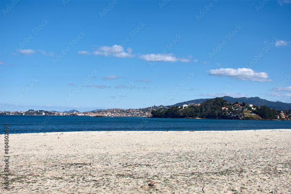 Sabaris beach in Baiona with Monte Lourido