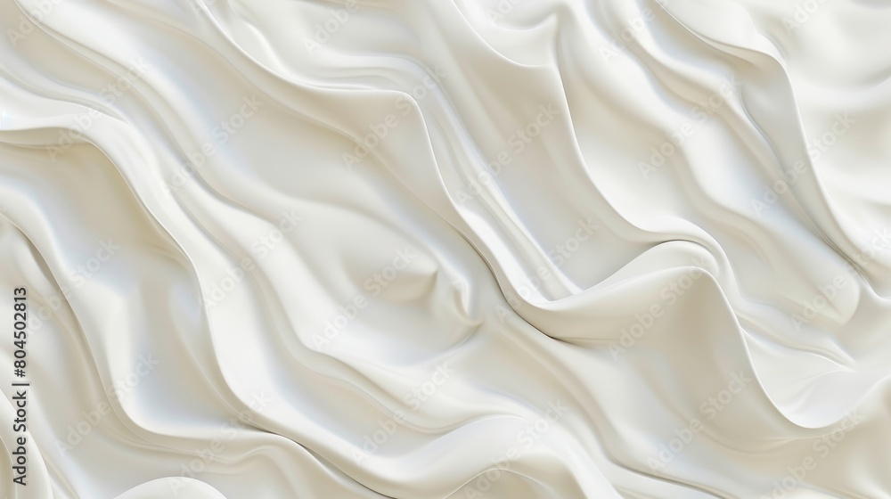 This is a 3D illustration of a white cosmetic cream, sunscreen, milk or yogurt surface with ripples and waves. It is an abstract background with liquid dairy product splashes or a smooth satin This is a 3D illustration of a white cosmetic cream, sunscreen, milk or yogurt surface with ripples and waves. It is an abstract background with liquid dairy product splashes or a smooth satin