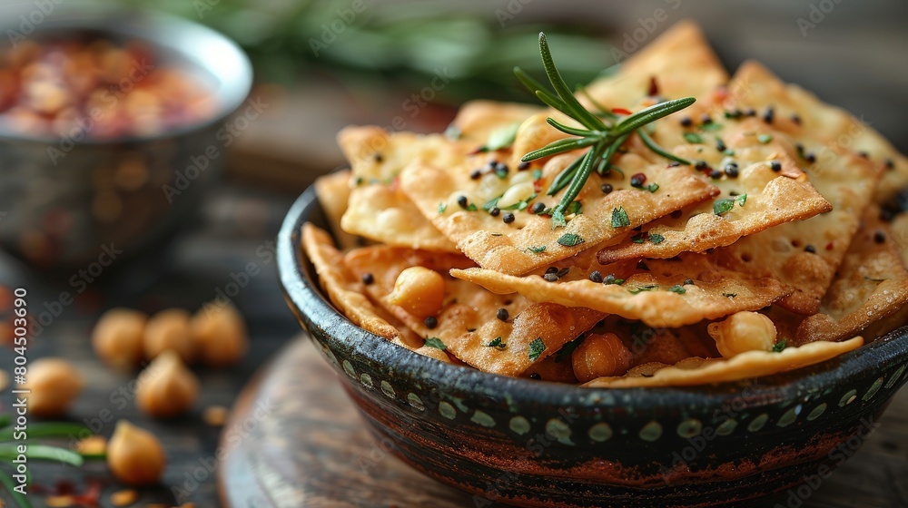 Gluten-free snack, chickpea crisps, savory and satisfying. Photorealistic. HD. Gluten-free snack, chickpea crisps, savory and satisfying. Photorealistic. HD.