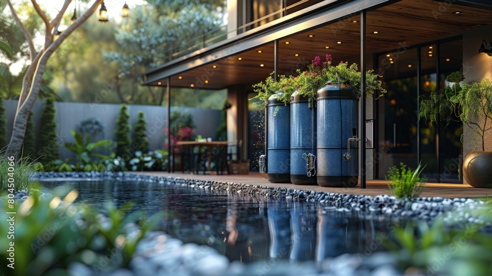 Innovative water filtration systems providing clean drinking water. Photorealistic. HD.