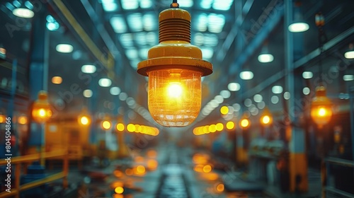 Overhead halogen lights in a shipbuilding yard. Photorealistic. HD. photo