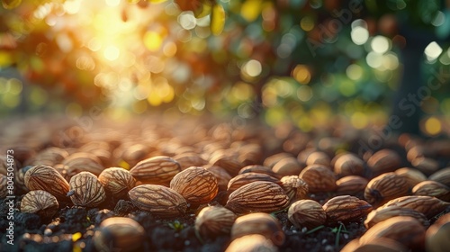 Organic nut orchard, almonds and pecans, sustainable snacking. Photorealistic. HD. photo