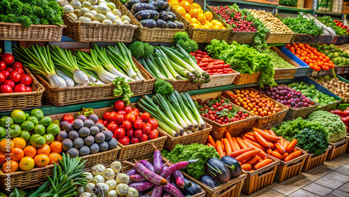 Fruits and vegetables on a market stall in