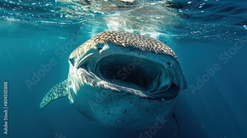 Snorkeling with whale sharks in Mexico, gentle giants, marine encounter, awe-inspiring experience. Photorealistic. HD. © Gefo