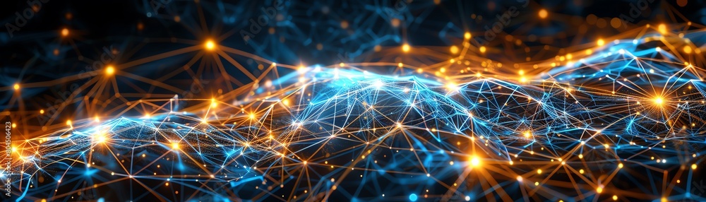Obraz premium Dynamic representation of quantum computing data streams flowing through a complex network of nodes and connections