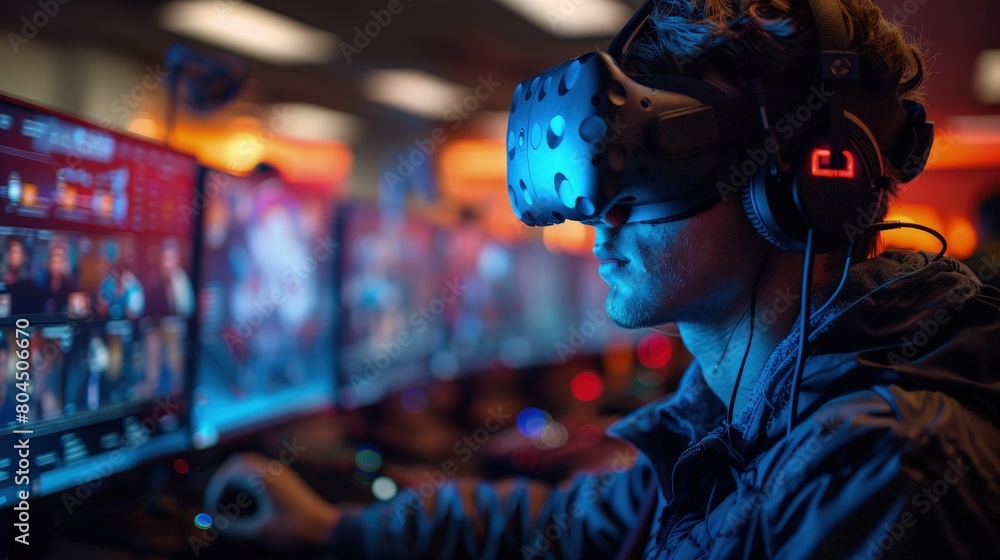 Utilizing virtual reality simulations for cybersecurity training programs. Photorealistic. HD. Utilizing virtual reality simulations for cybersecurity training programs. Photorealistic. HD.