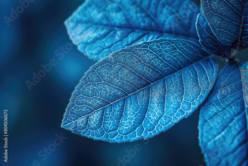  Dark blue leaves in the forest  closeup. Created with Ai