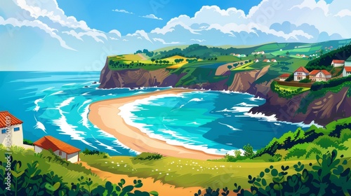 Sunny coastal landscape with vibrant colors