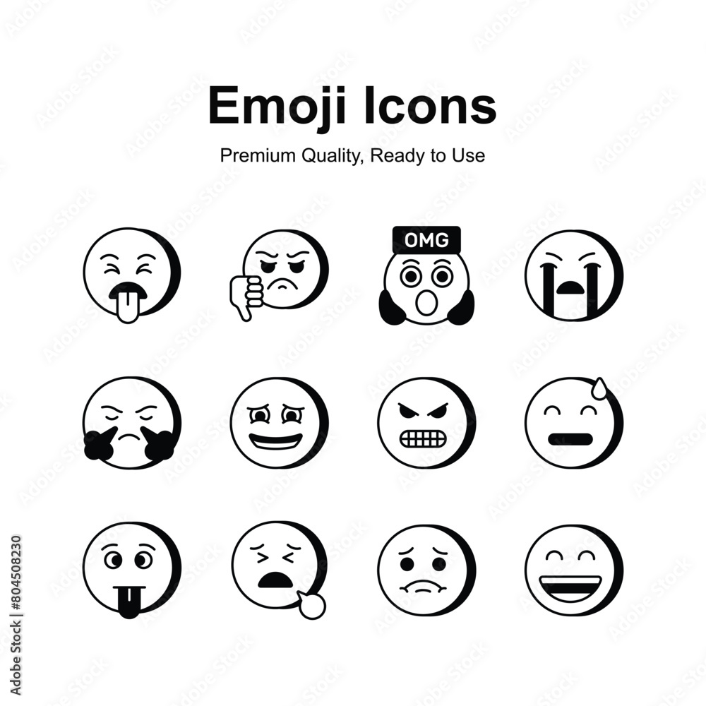 Set of emoji icons, cute expressions vector design Set of emoji icons, cute expressions vector design
