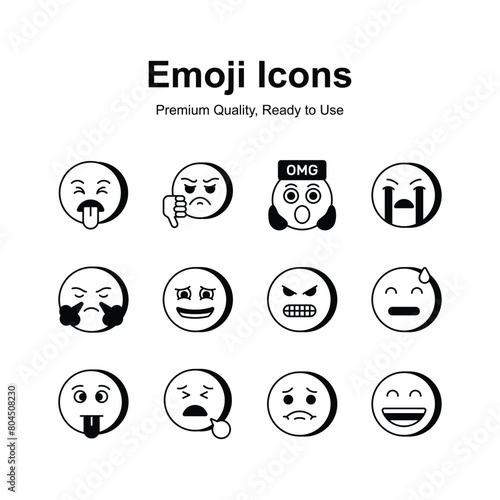 Set of emoji icons, cute expressions vector design