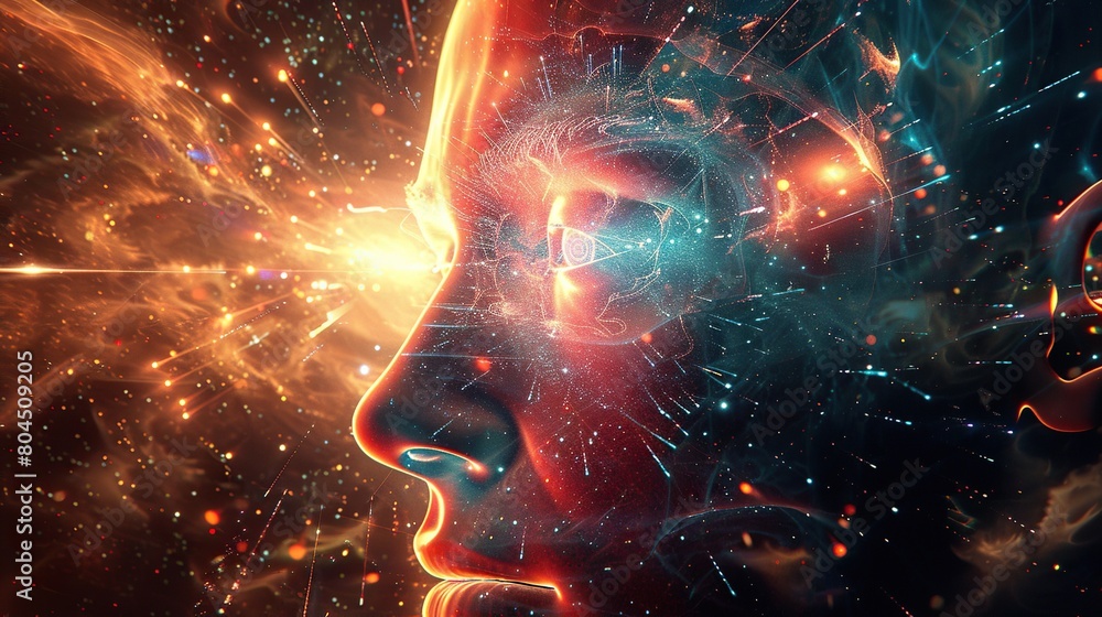 Mind's Lights: A cosmic visualization blending space, nebula, and galaxy elements in a mesmerizing fractal design, representing the energy of the universe Mind's Lights: A cosmic visualization blending space, nebula, and galaxy elements in a mesmerizing fractal design, representing the energy of the universe