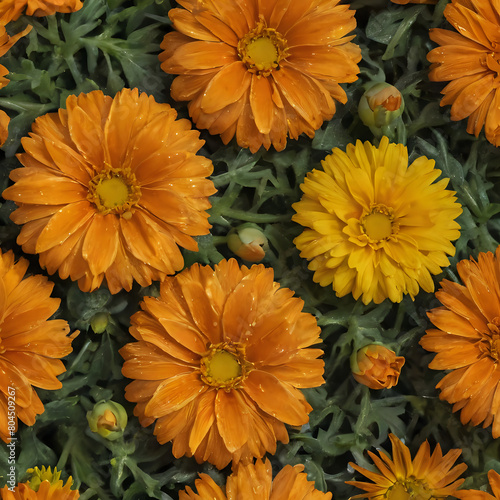 a many orange flowers that are growing in the garden