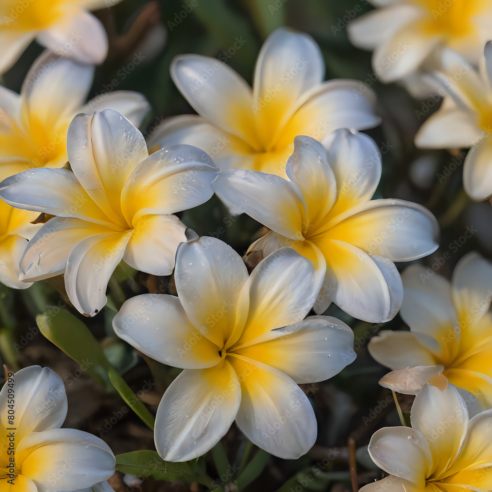 Obraz premium a many white and yellow flowers that are blooming together